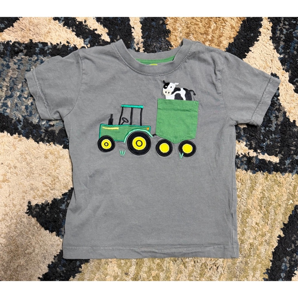 John Deere Kids Gray Tractor Cow Pocket T-Shirt 3T